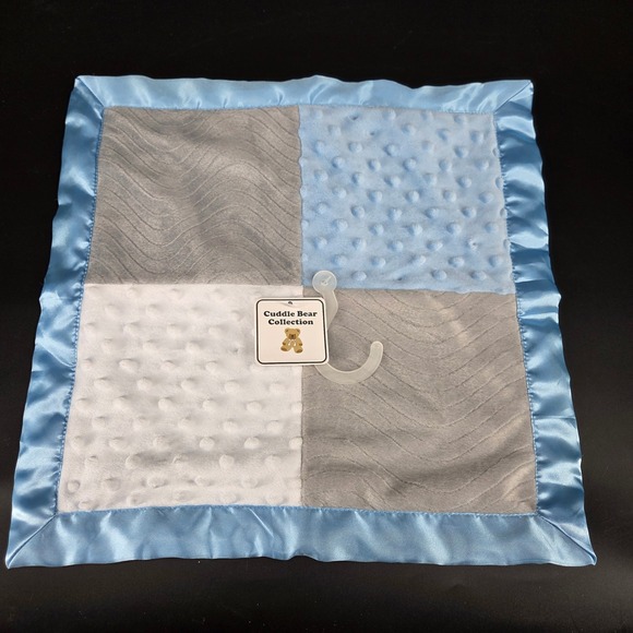 Cuddle Bear Collection Other - Cuddle Bear Collection Baby Security Blanket Blue Gray White Minky Satin Trim